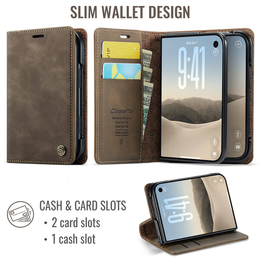 Retro Business Wallet Flip Folio Leather Case For iPhone Duo Book Cover