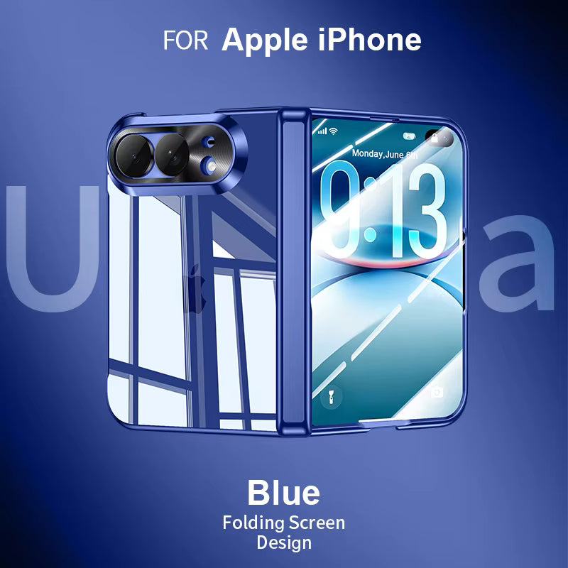 For iPhone Duo Anti-Drop Case with Central Axis Hinge High-Definition Tempered Film Case and Film Integrated